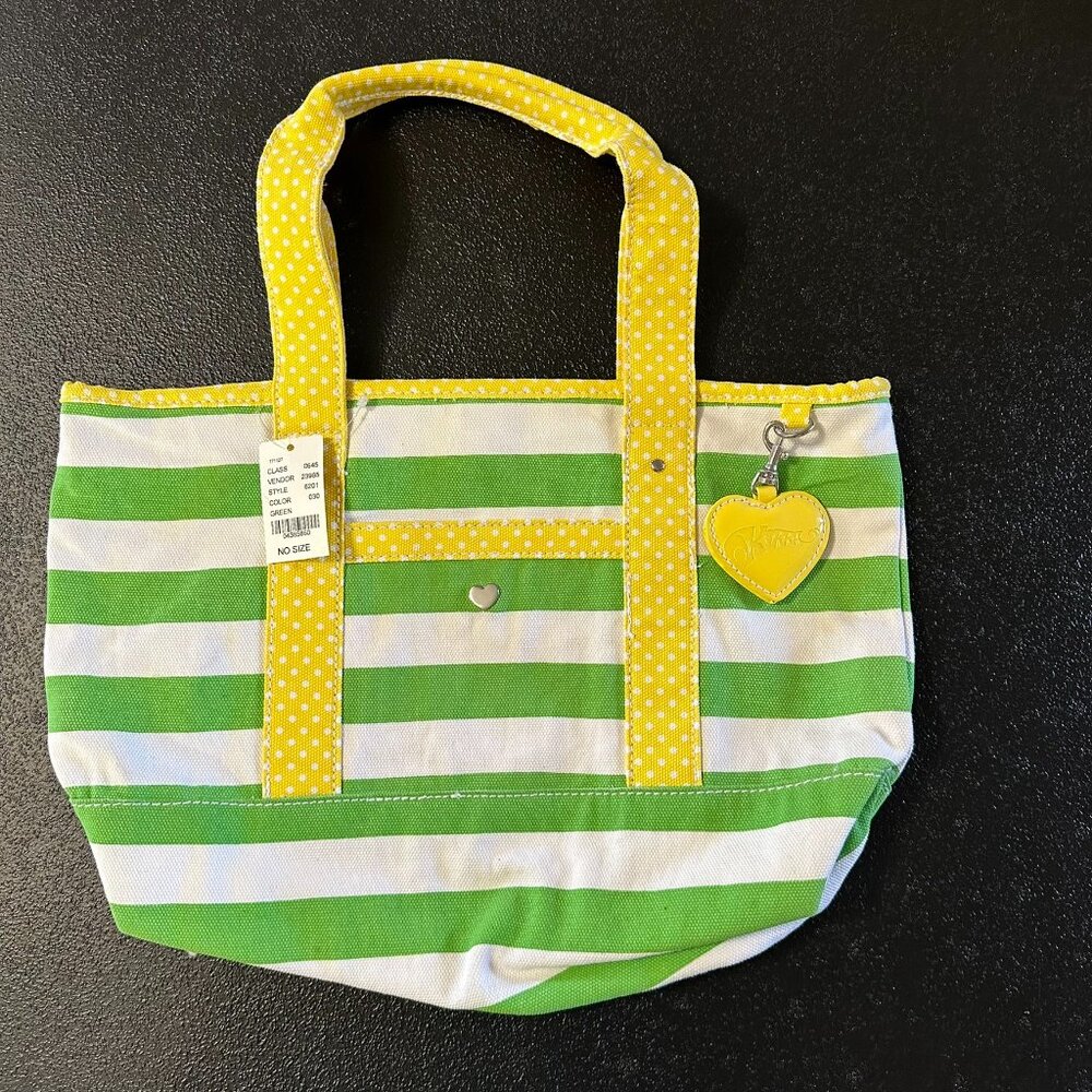 Vintage New Kirra White Canvas Bag with Green Stripes Yellow Trim Summertime Bag